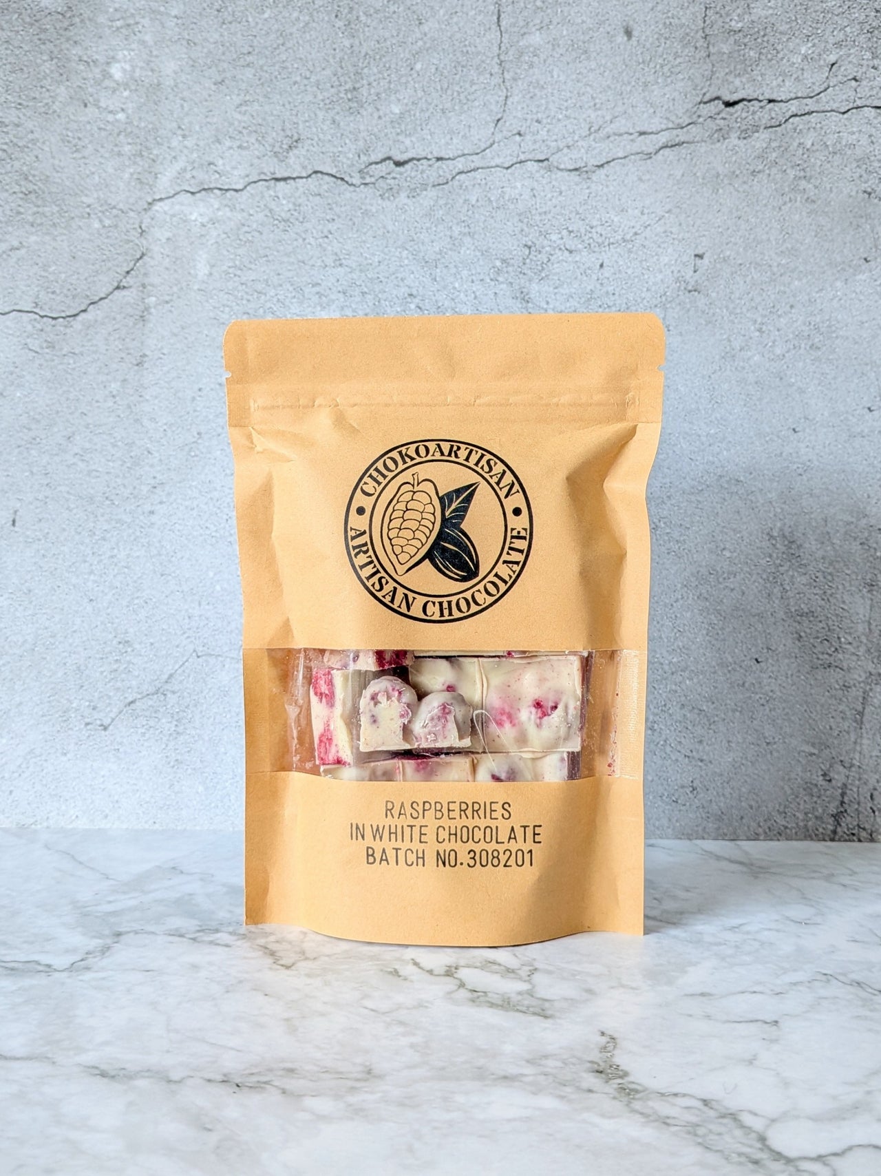 Freeze Dried Raspberries in White Chocolate Bark | Chokoartisan Chocolate